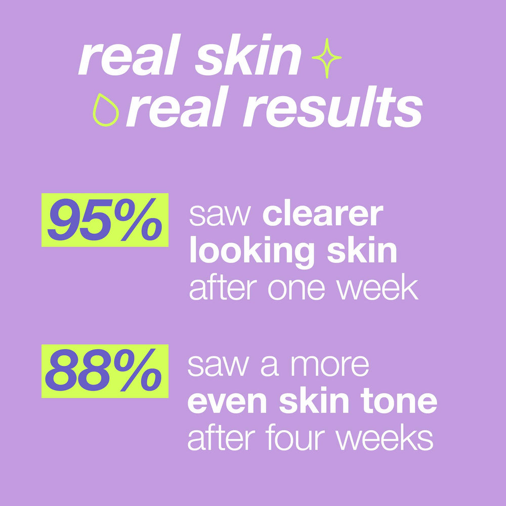 Advertisement with text about skin improvement on a purple background