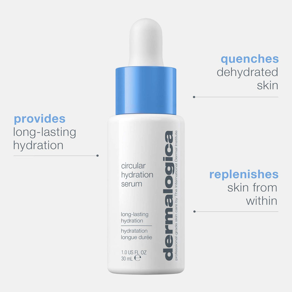 Dermalogica circular hydration serum bottle with text on a white background